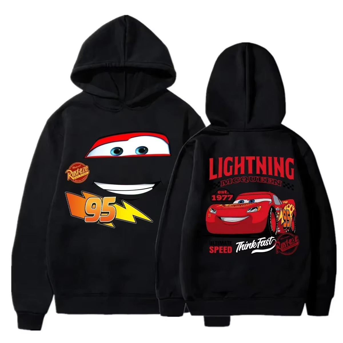 Cool Lightning McQueen Print Kids’ Hooded Sweatshirt – Autumn/Winter Casual Pullover